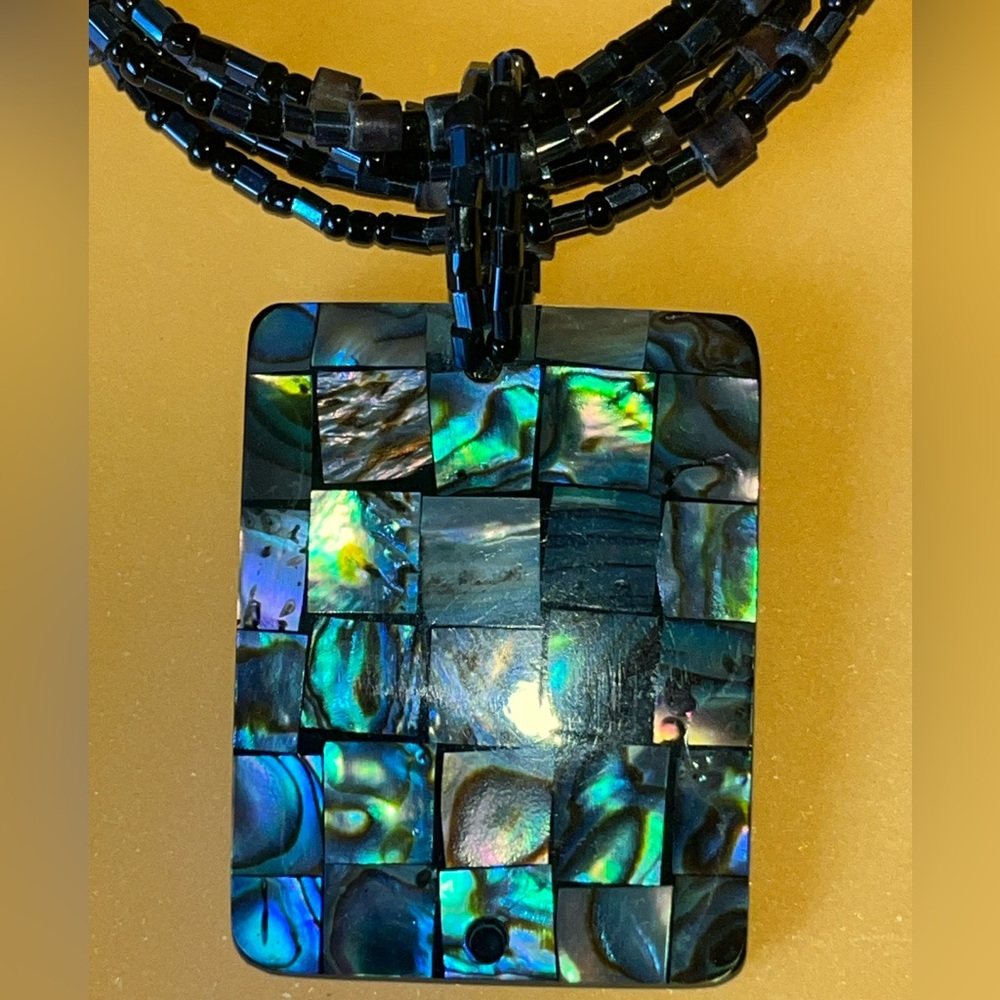 Abalone Stone Pendant Necklace with Seed Beads